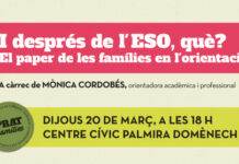 El 20 de marzo, sesión informativa «Y después de ESO, ¿qué?» En el Centro Cívico Palmira Domènech